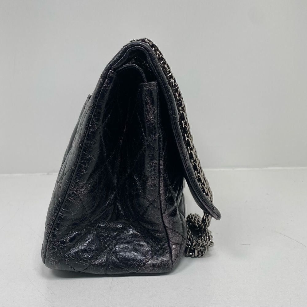 Chanel reissue 2.55 Flag Bag Quilted Glazed Calf Skin Silver Jumbo - Picture 4 of 12